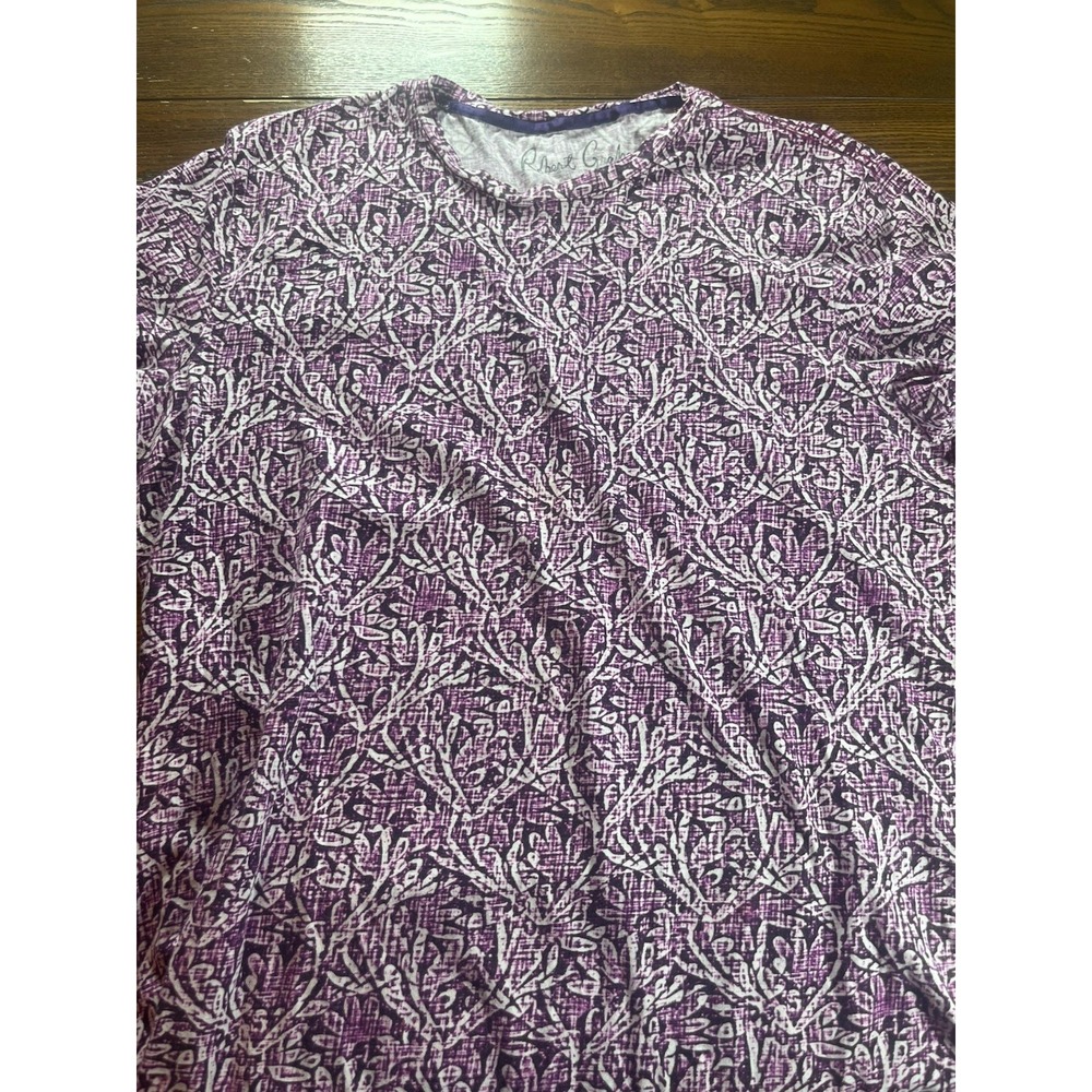 Robert Graham Purple White AOP Abstract Pattern T-shirt Men's Large Tee EUC